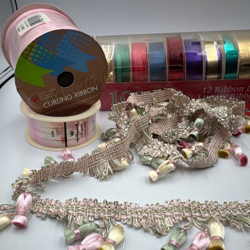 Ribbon Craft Lot: Wrapping, Bow, Craft Ribbon Assortment Some Vintage Glitter